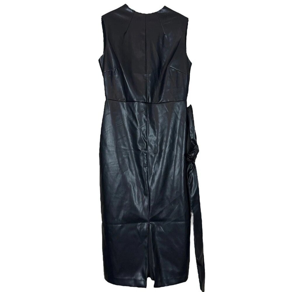 Alexia Admor Faux Leather Belted Bodycon High Neck Cocktail Dress Black Size 2